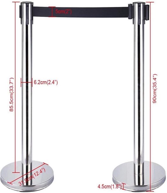 Professionele afzetpaal matzwart of verchroomd RVS – 2,30 m uittrekbare riem - Afbeelding 3