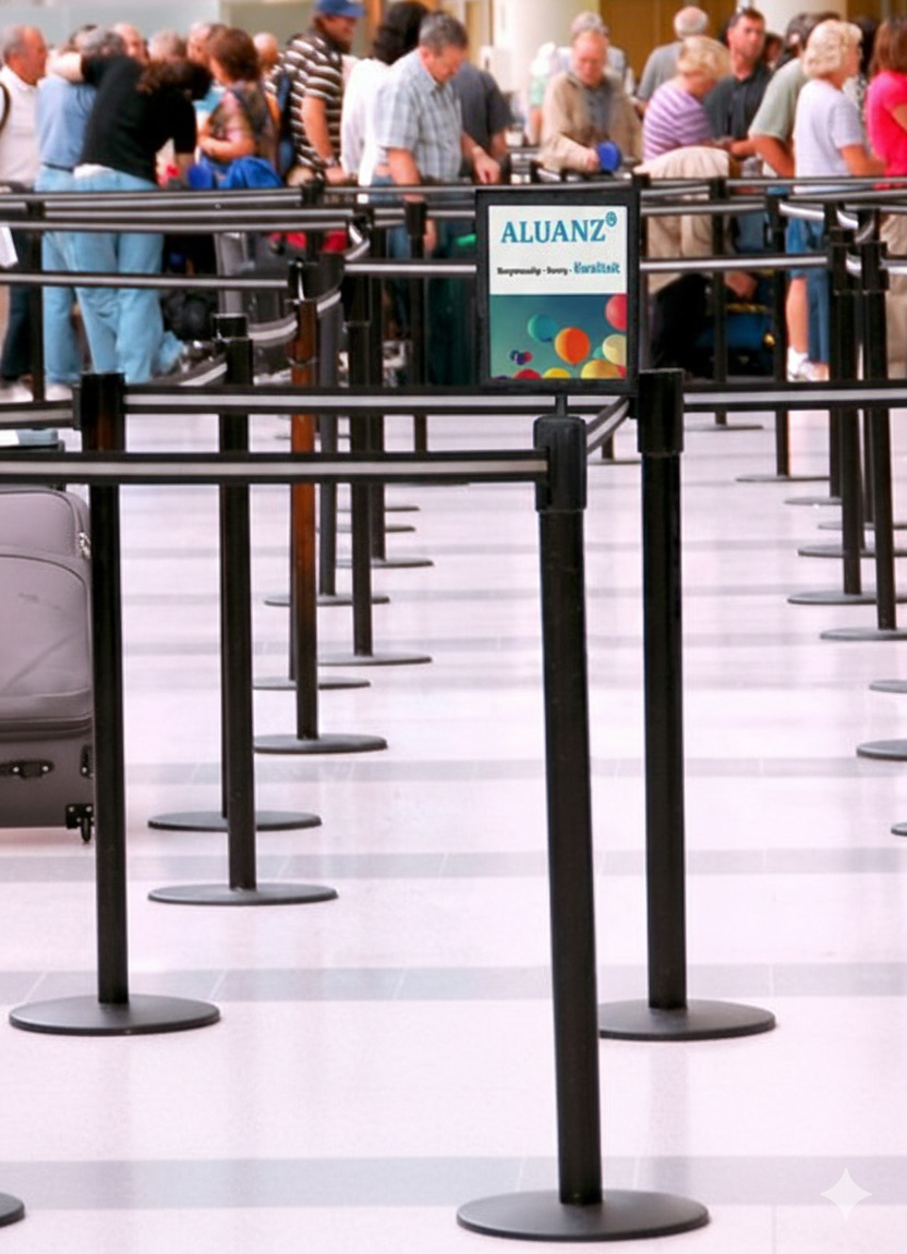 Professionele afzetpaal matzwart of verchroomd RVS – 2,30 m uittrekbare riem - Afbeelding 11